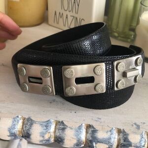 Cale Black genuine lizard belt with silver hardware size 36